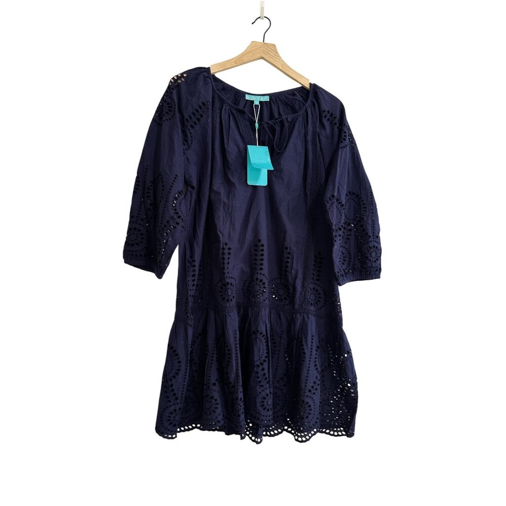 Melissa Odabash Ashley Eyelet Cotton Cover-up  Mini Dress, Size S Navy NWT - Picture 4 of 16